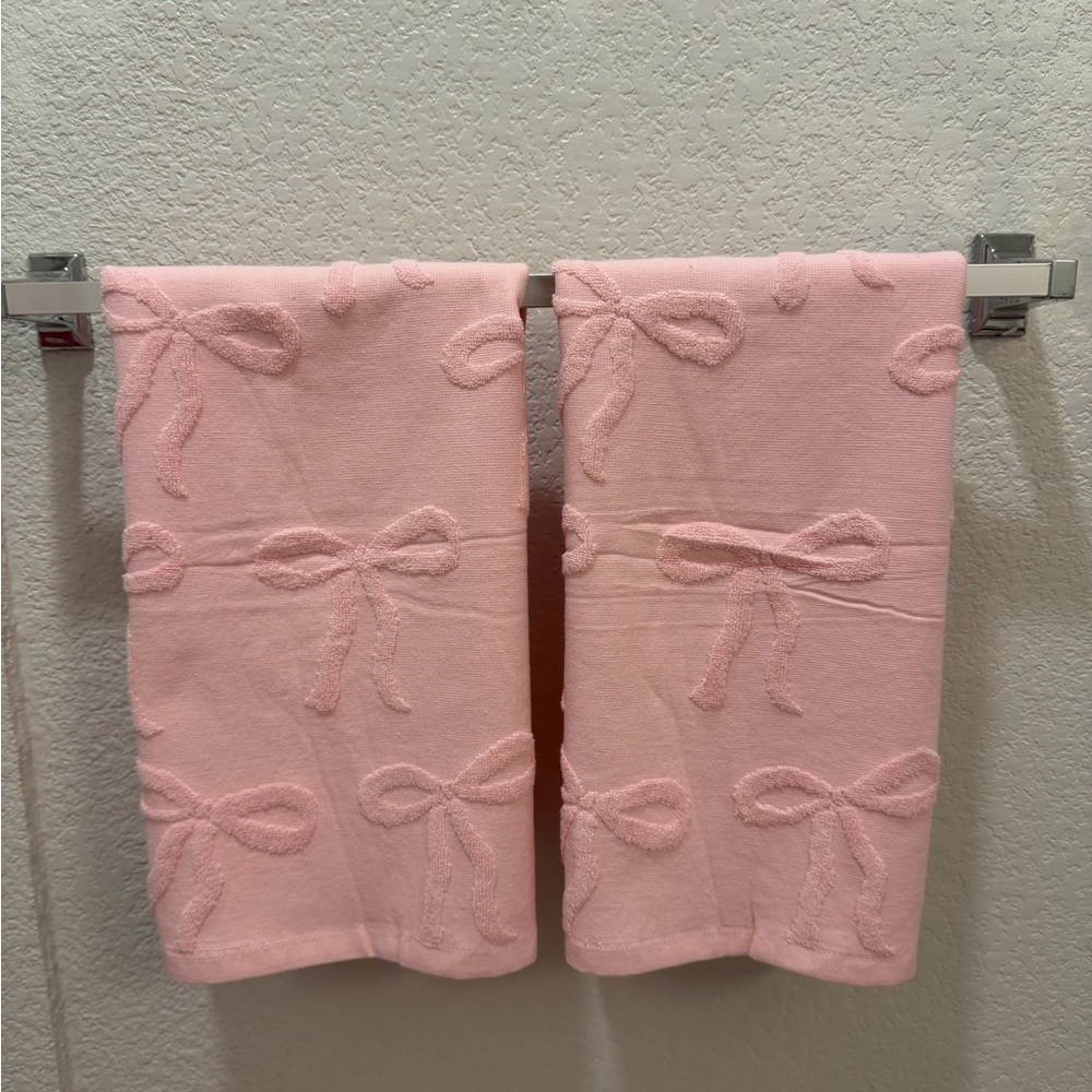 Pink Bow Embossed Towels